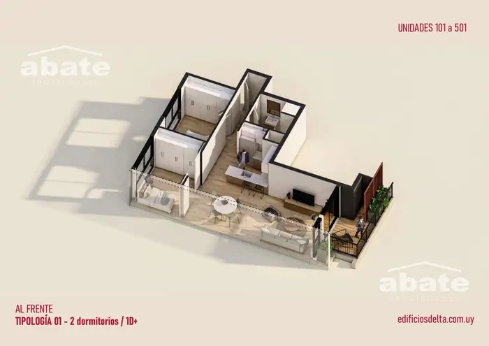 Venta apartamento dos dormitorios en Barrio Sur con terraza