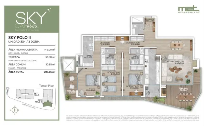 Apartamento en pozo de tres suites en venta zona Carrasco Polo Club