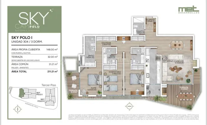 Apartamento de tres suites en venta zona Carrasco sobre Av. del Polo