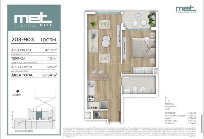 Apartamento en piso alto de un dormitorio en venta en el Centro de Montevideo.
