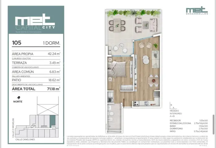 Met City, apartamento de un dormitorio en venta en zona centrica de Montevideo.