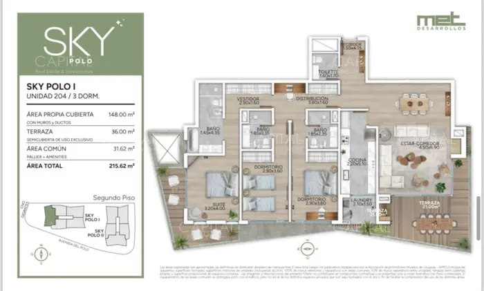 Apartamento de tres suites en pozo, zona Carrasco Polo.