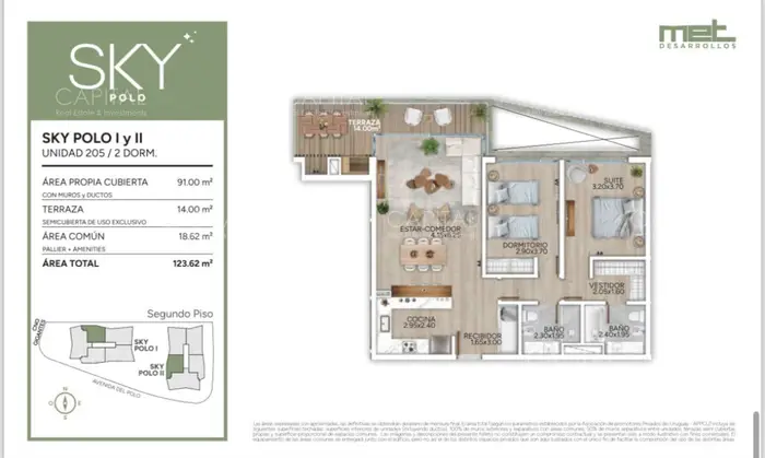 Apartamento de dos dormitorios en pozo sobre Avenida del Polo y Camino Gigantes