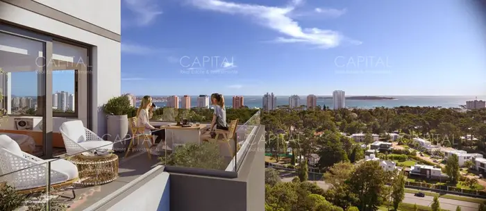 Venta departamento en piso alto dos dormitorios dos baños Roosevelt Punta del Este