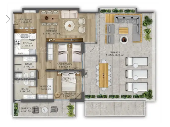 Apartamento de dos dormitorios con terraza amplia en venta zona pocitos