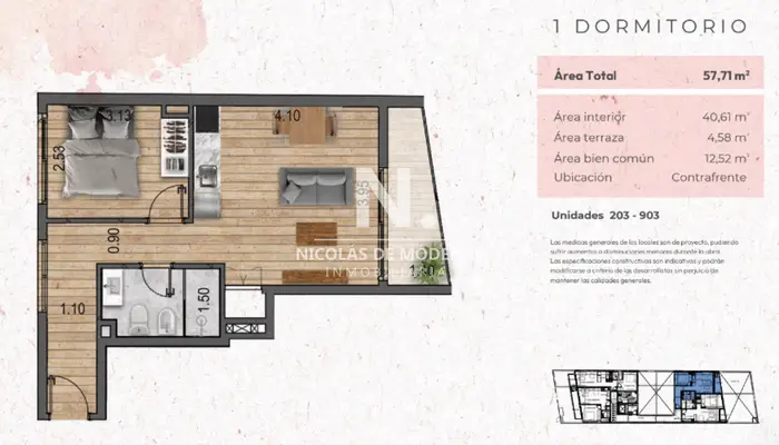 Venta Apartamento de 1 Dormitorio en Construcción en Pocito Nuevo. Montevideo