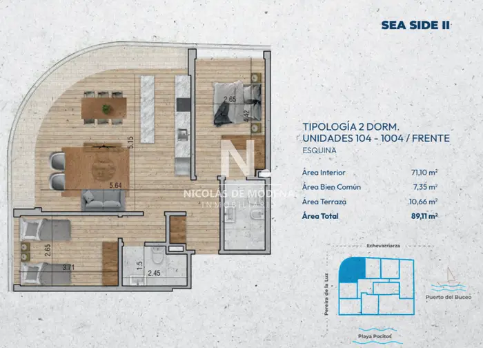 Apto en Venta de 2 Dormitorios Con Excelente Ubicacion en Pocitos Nuevo,Montevideo