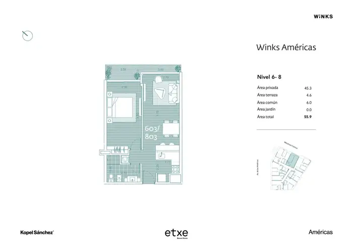 Reventa 703 Apartamento 1 dormitorio en Winks Americas