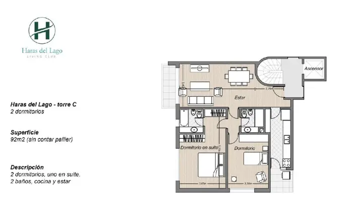 Apartamento en alquiler de 2 Dormitorios en Haras del Lago