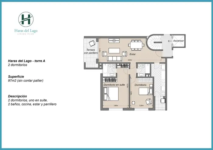 Apartamento en alquiler de 2 dormitorios y cochera en Haras del lago (traspaso)