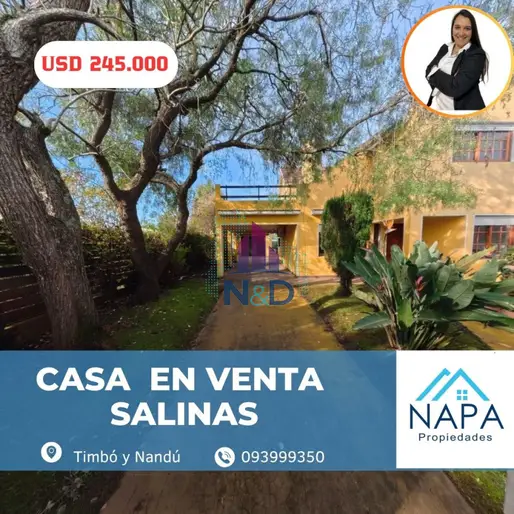VENTA CASA EN SALINAS,  GRAN TERRENO, 3 DORMITORIOS Y PISCINA