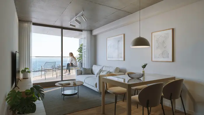 Apartamento en venta de 1 dormitorio en la Rambla de Malvín, Montevideo, con amplia terraza. Avita Zee