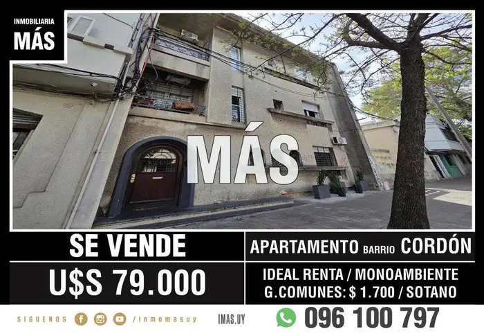 Apartamento Monoambiente Venta Cordón Montevideo iMas.uy MA *