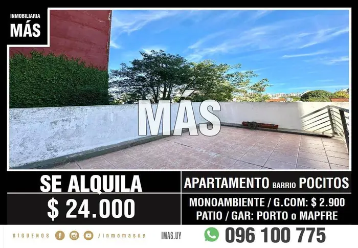 Apartamento Monoambiente Alquiler Patio Portero Barbacoa Pocitos Montevideo iMas.uy RG *