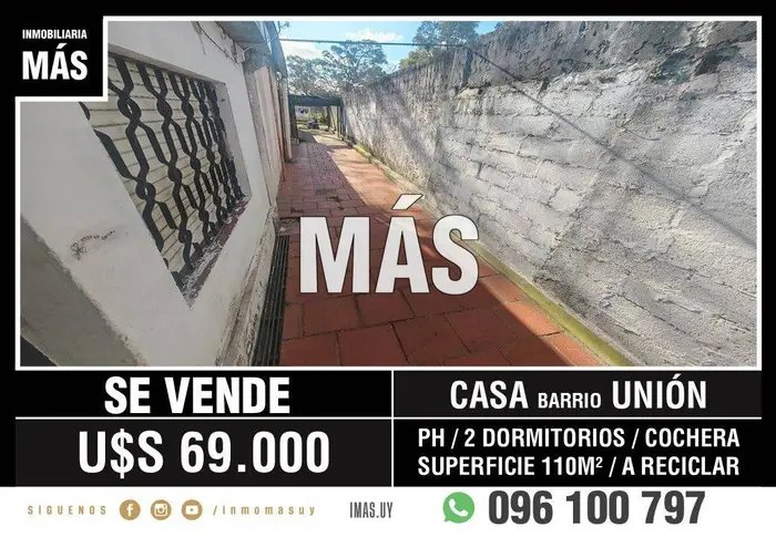 Casa Venta Cochera Unión Montevideo iMas.uy MA *