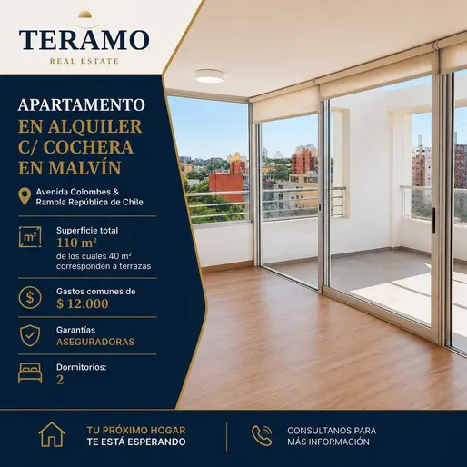 TÉRAMO REAL ESTATE ALQUILA EXCLUSIVO PENTHOUSE DÚPLEX CON COCHERA Y VISTA A LA RAMBLA – MALVÍN