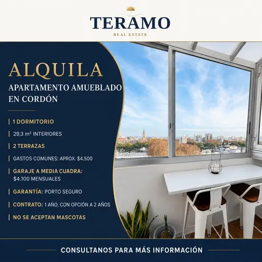 Alquiler de apartamento con muebles en Cordón sobre la calle Guaná
