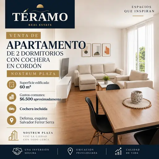 Venta de apartamento de 2 dormitorios con cochera en Cordón